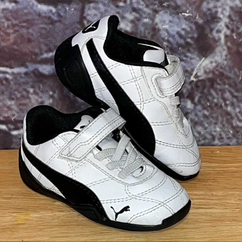Puma Kids Leather White Black sneaker Toddler Shoes Size 5C